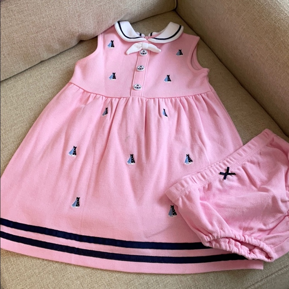 Pink and navy blue sailor dress